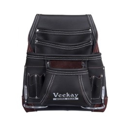 VEEKAY 10-Pocket Resin Finish Leather Tool Pouch with Carpenter's Nail & Tool Bag, Heavy Duty Steel Hammer Loop, Belt Loop for Electricians, Technicians & Installers – White Color
