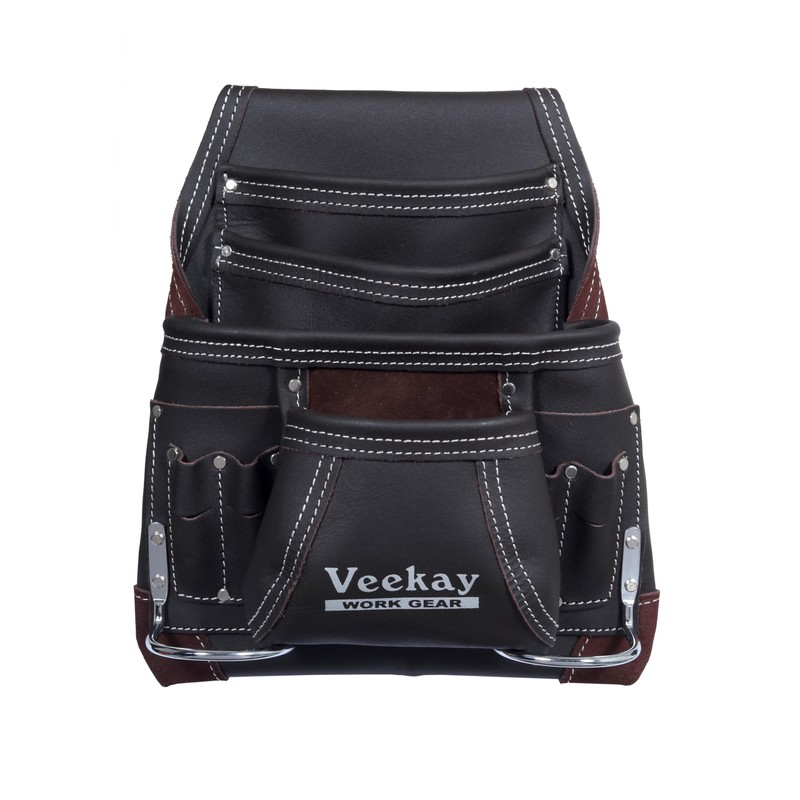 VEEKAY 10-Pocket Resin Finish Leather Tool Pouch with Carpenter's Nail