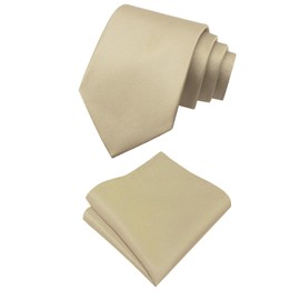 Mantieqingway Mens Tie Set with Handkerchiefs, Solid Color Ties for Men with Pocket Square Set for Wedding, Business, Party (Beige)