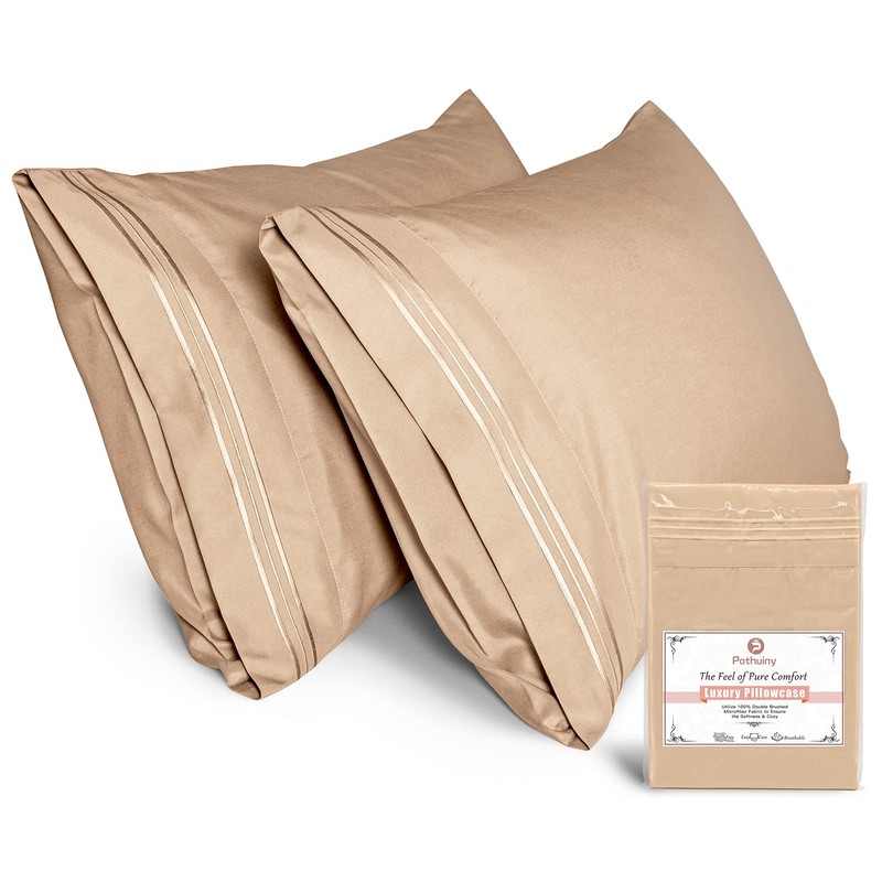 P Pothuiny 100% Microfiber Pillow Cases - Super Soft Beige
