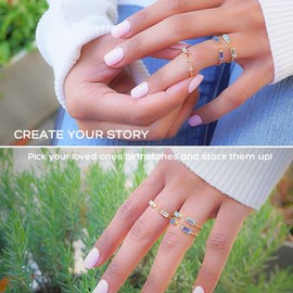 Crystal Quartz Rings, 18K Gold Rings for Women Teen Girls That Don't Tarnish - Real 925 Sterling Silver Rings, Stackable, Chunky, Dainty April Birthstone Gifts (Anillos Para Mujer, Rectangle - Size 6)