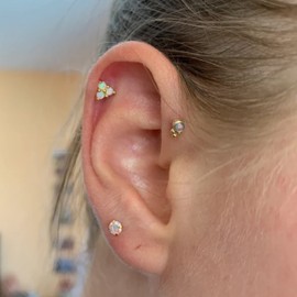 Sterling Silver Flat Back Labret Trinity Fire Opal Stud Earring Handcrafted In USA (Two Studs Real 18K Gold Plated)