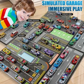 48-Piece Pull Back Car Set with Garage Storage Box – Mini Friction-Powered Race Cars for Boys & Girls