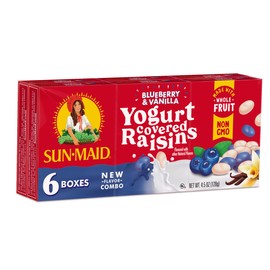 Sun-Maid Blueberry & Vanilla Yogurt Coated Raisins - (6 Pack) 1 oz Snack-Size Box - Yogurt Covered Dried Fruit Snack for Lunches and Snacks