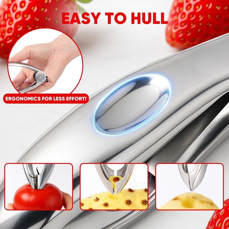 Strawberry Huller, 304 Food-Grade Stainless Steel Stem Remover with Safety