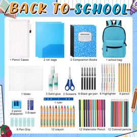 Gilprop 68 Pcs Back to School Supplies Box for Kids K-8 Students Primary Middle School Supplies Kit Bundle Essential Stuff Bulk Pen Notebook Stationery for Teacher Student Classroom(Blue Aesthetic)