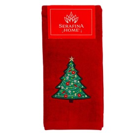 Toallas de mano de Navidad de lujo, árbol decorado tradicional, toallas de baño de terciopelo rojo, juego de 2