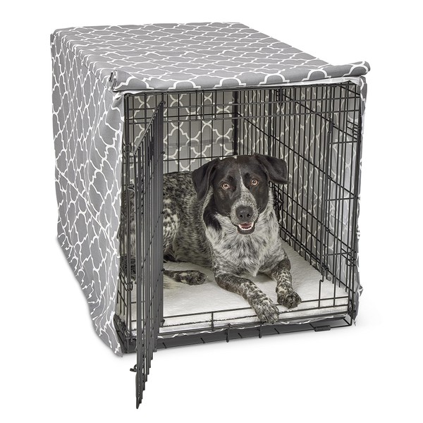 New World Pet Products Dog Crate Cover Featuring Teflon Fabric Protector, Dog Crate Cover Fits New World & Midwest 36-Inch Dog Crates, Light Gray Designer Pattern