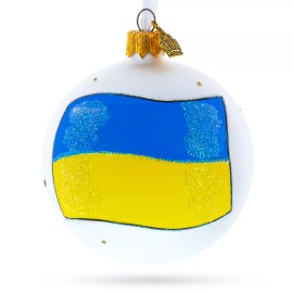 BESTPYSANKY Flag of Ukraine Blown Glass Ball Christmas Ornament 3.25 Inches