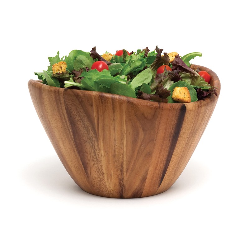 Lipper International Acacia Large Wave Bowl with Servers, 162.31 fl.oz.,Brown