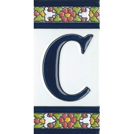Spanish Floral Letter Ceramic Tiles with Frame - Letter C