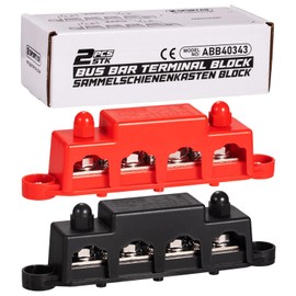Spurtar 12V Bus Bar 12V Power Distribution Block with 4X 5/16'' M8 Terminal Studs, 3X #8 M4 Screws Bus Bar Terminal Block 12V 24V 48V 250A for Car Truck RV ATV Boat Trailer Red Black Pair