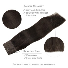 WENNALIFE Secret Hair Extensions Real Hair, 35 cm, 14 Inches 75 g Dark Brown Remy Hair Extensions Real Hair Wire Hair Extensions Fish Line Invisible Wire Extensions Real Hair