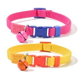 YUDOTE Elastic Cat Collar 2 Pack of Safety Quick Release Cat Collars with Bell Anti-Suffocation Kitten Puppy Collars(Yellow+Hot Pink)