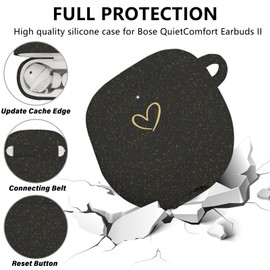 AIIEKZ Compatible with Bose QuietComfort Earbuds II 2022, Soft Silicone Case with Gold Heart Pattern for Bose QC II Case with Cute Butterfly Keychain for Girls Women (Glitter Black)