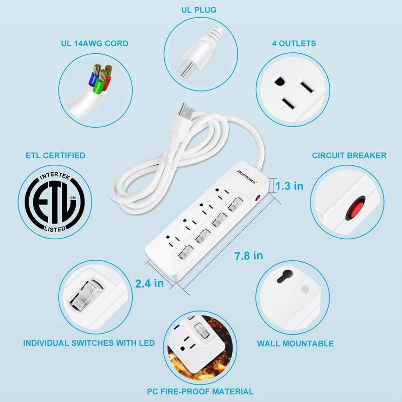 Appliance Extension Cord with Individual Switches on Off - 6