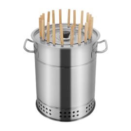 FXEIPOL Portable Barbecue Charcoal Barrel Grill, 20 Holes, 2-In-1 Design, Oil-Carbon Separation Design, Stainless Steel Surround Charcoal Kebab Grill with 30 Skewers for Camping, Picnics, Parties