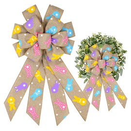 ALIBBON Alibbon Large Easter Bows for Wreaths, Spring Easter Wreath Bows, Flaxen Rabbit Bows for Crafts, Easter Decor, Colorful Rabbits Burlap Bows for Wreath Indoor Outdoor Wall Window Decorations