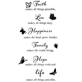 6 Pieces Vinyl Wall Decals, Faith Makes All Things Possible, Family Wall Decals Wall Stickers Quotes Inspirational Decals, Motivational Wall Quote Sayings Stickers Butterfly Wall Stickers Home Decors