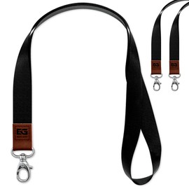 EDO GOT Key Lanyard - Neck Lanyards for ID Badges, Car Keys, Wallet & Phone - Casual & Professional Wear - Black Polyester & Genuine Leather, Metal Lobster Clasp - Wide Strap, 0.75 x 19.7" (50cm)