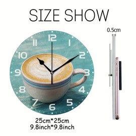 Hapuxt Wall Clock PVC Non Ticking Silent Fashion Morning Coffee Blue Round Battery Operated Home Decorative Kitchen Office Living Room Bedroom 9.8 Inch