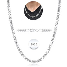 Rajputana S925 Sterling Silver Plated 3 mm/5 mm Thick Cuban Chain for Men Robust Men's Silver Gold Chain Hypoallergenic Curb Necklace Jewellery for Men 18/20/22/24 Inches, Sterling Silver, No Gemstone