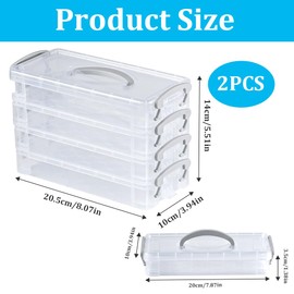 EUIEUT Pack of 2 3 Tier Stackable Pencil Box Plastic Storage Box Transparent Pens Box Pencil Box Desk School Accessories with Lid and Handle for Small Parts Watercolour Pencils Brush Painting Pens