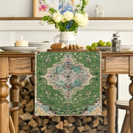 Artoid Mode Boho Bohemia Style Vintage Light Green Table Runner, Seasonal Kitchen Dining Table Decoration for Home Party Decor 40x180 cm
