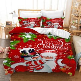 Gegeryozer Christmas Bed Linen Sets, Christmas Day Theme Duvet Cover, Santa Elk Red Duvet Cover with Pillowcase for Boys and Girls (C7.135 x 200 cm)