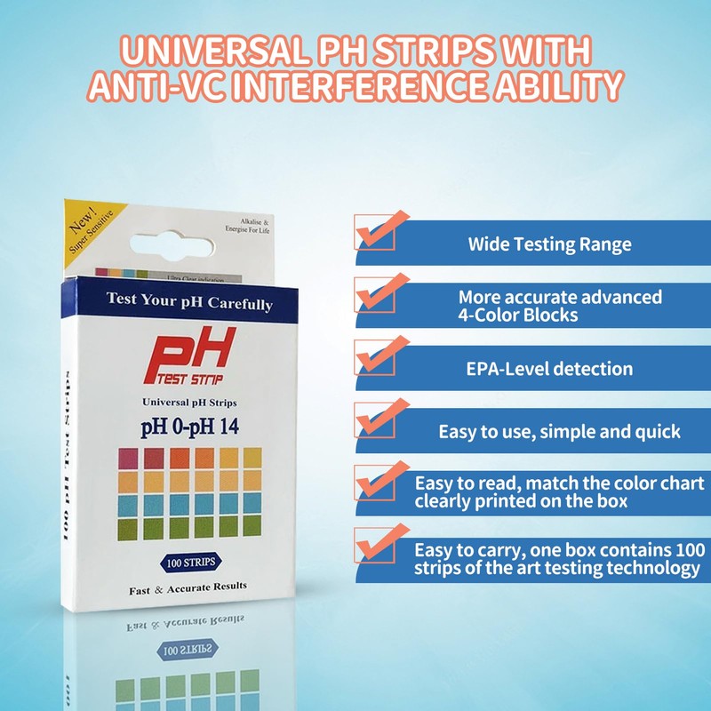 pH Test Strips 100 Pieces Universal Water Test Strips PH