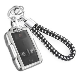 Coverforkey for GMC Key Fob Cover with Upgraded Anti-Lost Metal Braided Rope Keychain, Exquisite Soft Case for Canyon Sierra 1500HD Yukon XL Chevy Colorado Silverado (Silver, B)