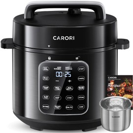 CARORI 9-in-1 Electric Pressure Cooker 6 Qt, Stainless Steel Inner Pot, Programmable 12 Multi-Function Cooker with Safe Vent Design, Rice Cook, Slow Cook, Sauté, Warmer & Sterilizer, Black