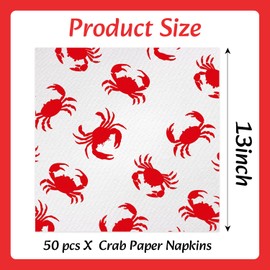 50 Count Crab Napkins, 13 x 13 Inch Disposable Crab Paper Napkins for Crab Boil Birthday Party, Seafood Dinner, Picnic, and Holiday Decorations