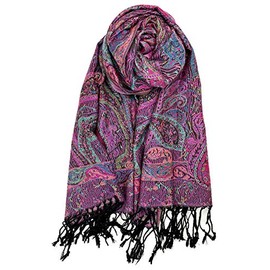 Plum Feathers Tapestry Ethnic Paisley Pattern Pashmina Scarf Black Pink Multi Tapestry