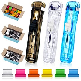 3 Dispensadores Portátiles de Clips de Almeja de Papel Capacidad de 30 Hojas con 50 Clips Reutilizables Coloridas y 124 Clips Plateados Cortapapeles Rápido para Escritorio Oficina Hogar