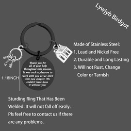 Lywjyb Birdgot Realtor Keychain Thank You For All Of Your Help Keychain Housewarming Gifts Realtor Gift For Men & Women (ThankU For Help ca black)