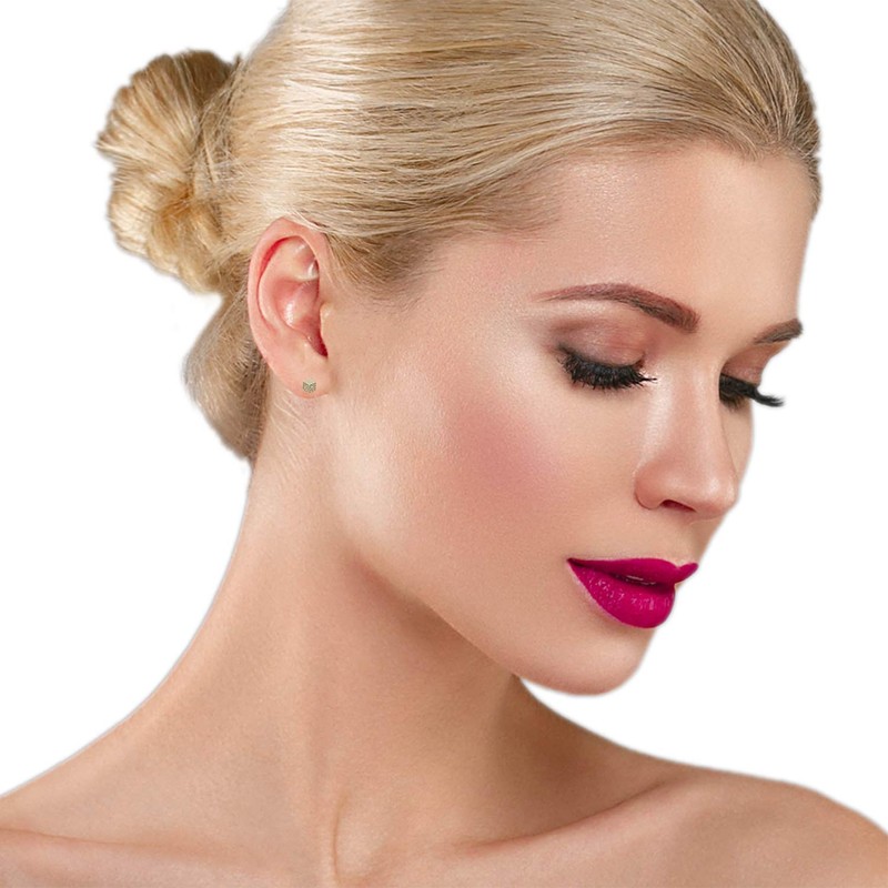 AVORA 10K Yellow Gold Simulated Diamond CZ Cube Stud Earrings