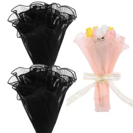 M METERXITY 2 -Pack Perlenkante Blumenverpackungspapier, 142 Zoll x 11 Zoll Blumenstrauß Verpackungsmesh-Papier für die Verpackung von frischen Blumen/Hochzeit/Valentinstag [Schwarz]