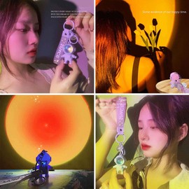 KHIOPNT Cute Astronaut Keychains Space Key Chain with Sunset Light, Cool Outspace Keychains Pendant Car Keychains Wallet Gift (Purple)