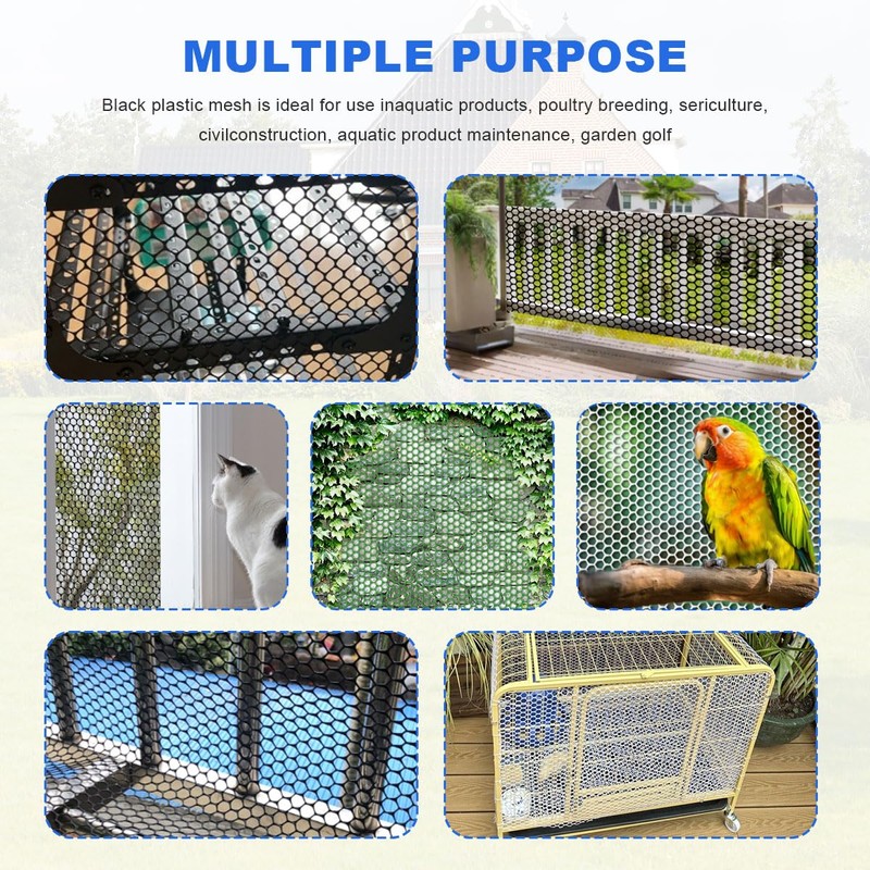 Plastic Chicken Wire Mesh Fence Roll with Zip Ties,15.7inx32.8ft Black,Chicken
