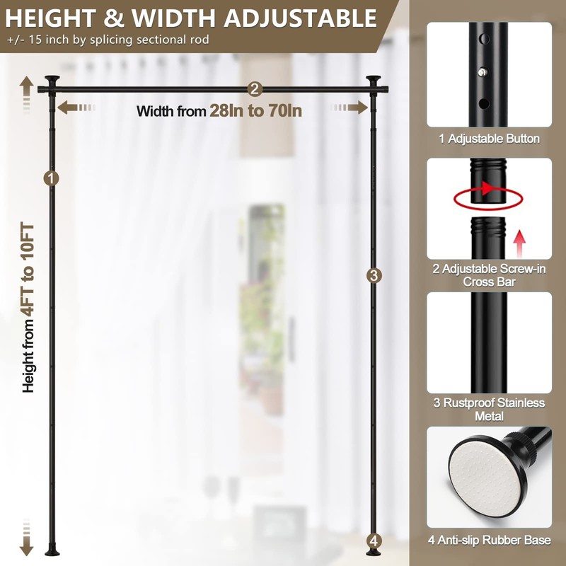 Room Divider, No Drilling Curtain Rod Wall Divider for Space