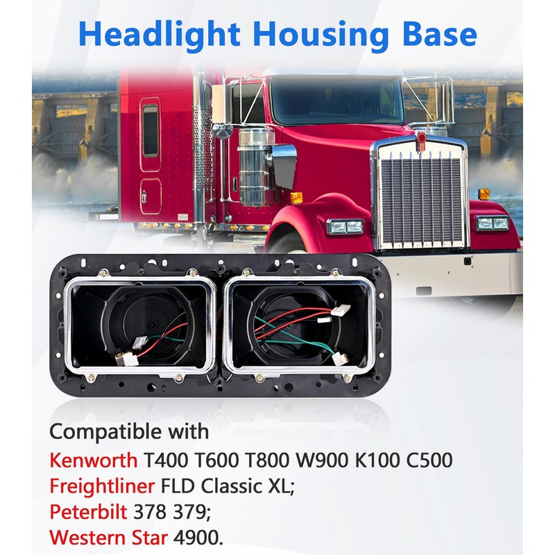 YUWUTF Headlight Housing Base with Wire Harness Compatible with Kenworth