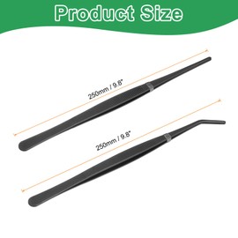 sourcing map Stainless Steel Tweezer 9.8 Inch Long Curved Straight Serrated Tip Tweezers Multi-Purpose Kitchen Tongs for Cooking Gardening Repairing Craft, Black