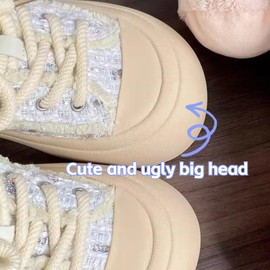 Star Shoes Walking Sneakers for Women Chunky Whimsical Stars Trendy Playful Premium Fabric Anti-Collision Toe Comfort Insole Non-Slip Sole 7 Colors US4-8 (Khaki(Fur-Lined),7.5)