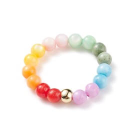 Natural Shell Round Beaded with Brass Bead in center Stretch Ring/Toe Ring/Finger Rings for Women- Set of 2