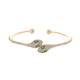 Hebterrka Snake Pattern Gold Bangle for Women, Adjustable 14K Gold Bracelet with Green Cubic Zirconia, Snake Symbol Bangles, Stylish Jewellery