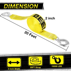 GEELLI Tow Strap with Hooks, 2" x 20ft Emergency Recovery Tow Strap 15000 lbs Heavy Duty Tree Saver Winch Strap Towing Rope Acessories for Trucks, ATV, SUV, Vehicles, Roadside