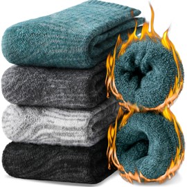 EBMORE Merino Wool Thermal Warm Socks for Women Men Hiking Thick Winter Cozy Comfy Crew Gifts Socks 4 Pairs Stocking Stuffers(Dark Grey/Black/Green/White, L)