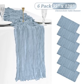 6 Pack Dusty Blue Cheesecloth Table Runner Gauze Table Runner 10FT Long Semi-Sheer Table Runner Boho or Rustic Wedding Table Decor for Wedding Decor Arch Draping Valentine's Day Easter Holiday Party