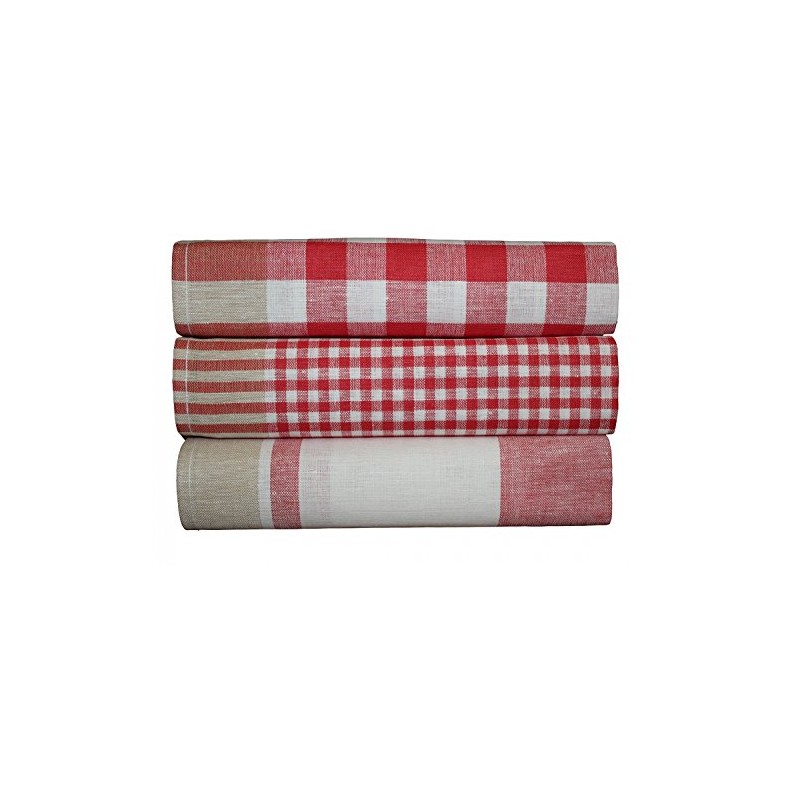 Triolino Pack of 3 Jacquard Tea Towels Half-Linen Checked Size: